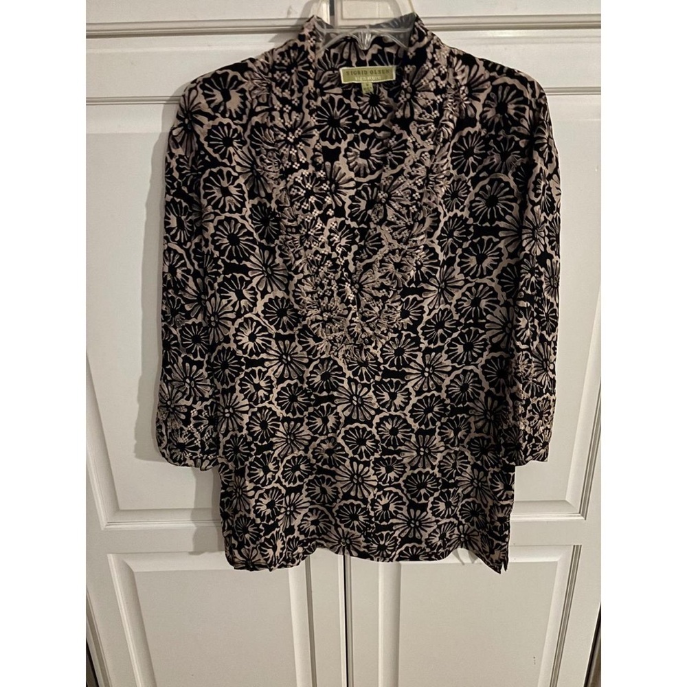 Coldwater Creek Black and Tan Floral Blouse